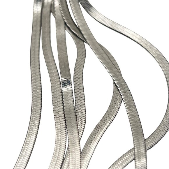 Silver Tone Necklace Earrings Set Multi Strand Snake Chain Long Tassel Runway - Picture 8 of 10